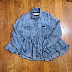 Free People Pearl Snap Up Babydoll Denim Top Size XS